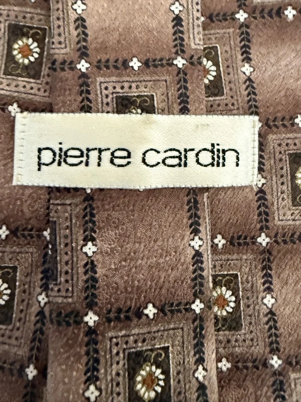 Pierre Cardin Silk Tie Brown Geometric Daisy Medallion Necktie‎ Classic Designer